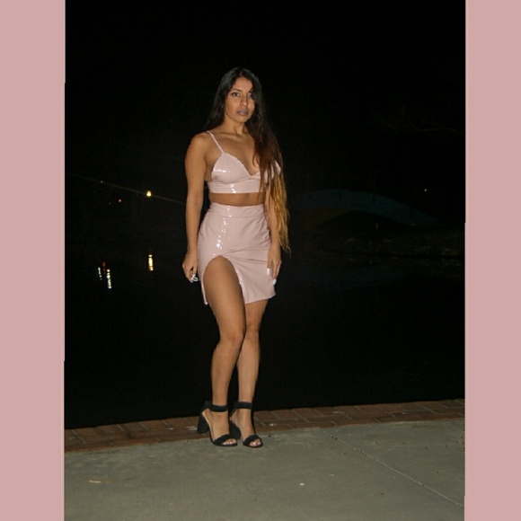 Latex PU Leather Two Piece Pink Set - Picture 3 of 4